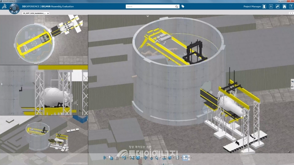 원전 건설 및 운영에 다쏘시스템 3D익스피리언스 플랫폼을 활용하는 화면.