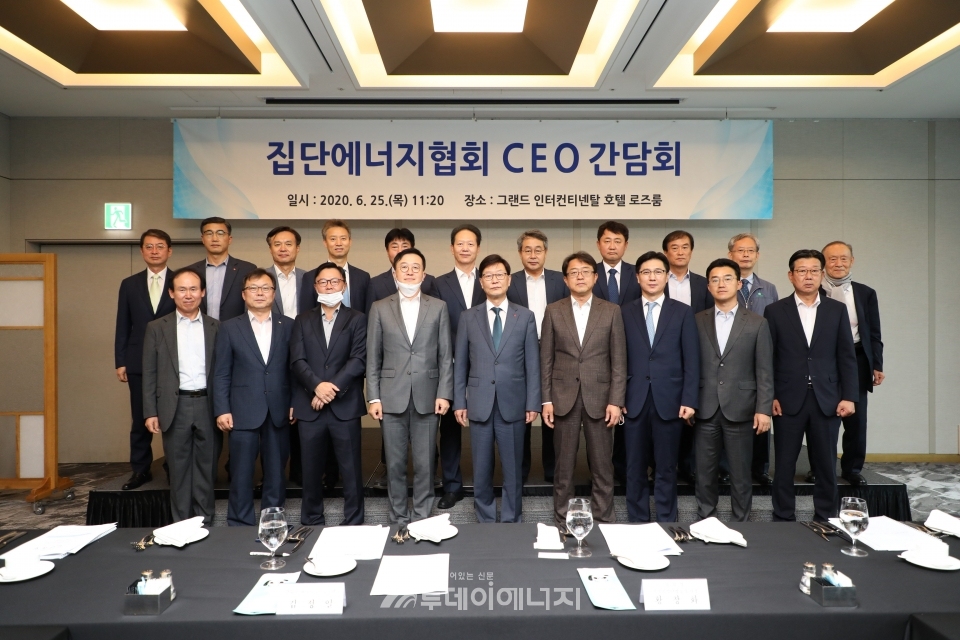 한국집단에너지협회 CEO간담회에 참석한 관계자들이 기념촬영을 하고 있다.