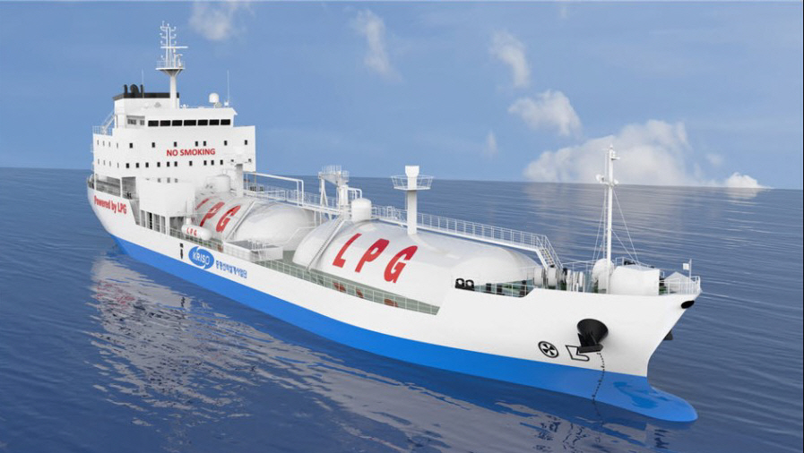 선박해양플랜트연구소 산하 중형선박설계사업단이 개발한 LPG연료추진 소형LPG운반선 모델.