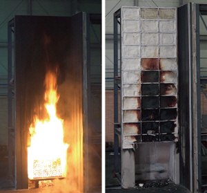 세이프폼의 건축물 외부 마감 시스템 화재 성능 시험 장면.