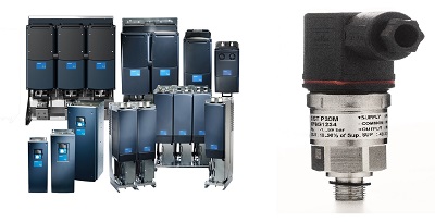 VACON NXP DCGuard 드라이브 제품(좌)과 센싱 솔루션즈의 DST P30M압력 트랜스미터 제품.