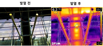 대유플러스와 GS건설이 공동 개발한 ‘갱폼용 탄소나노튜브 발열시’를 경기도 시흥 모 아파트 현장에 적용한 모습.