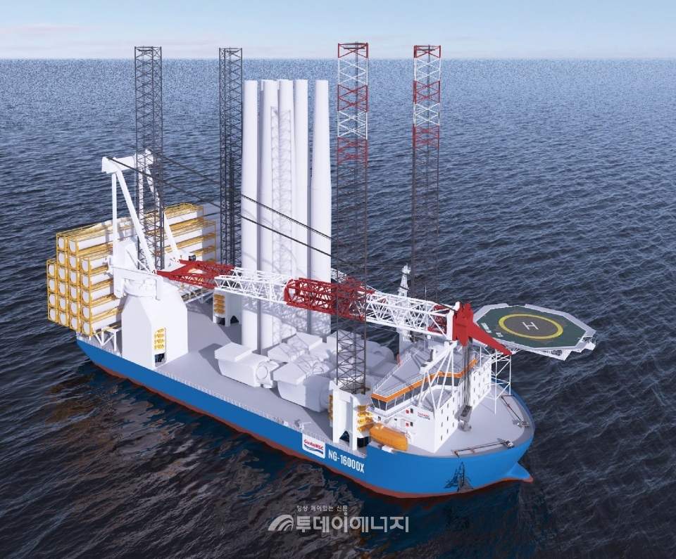 대우조선해양이 건조 중인 대형 해상풍력발전기 설치선‘NG-16000X’ 디자인 조감도.