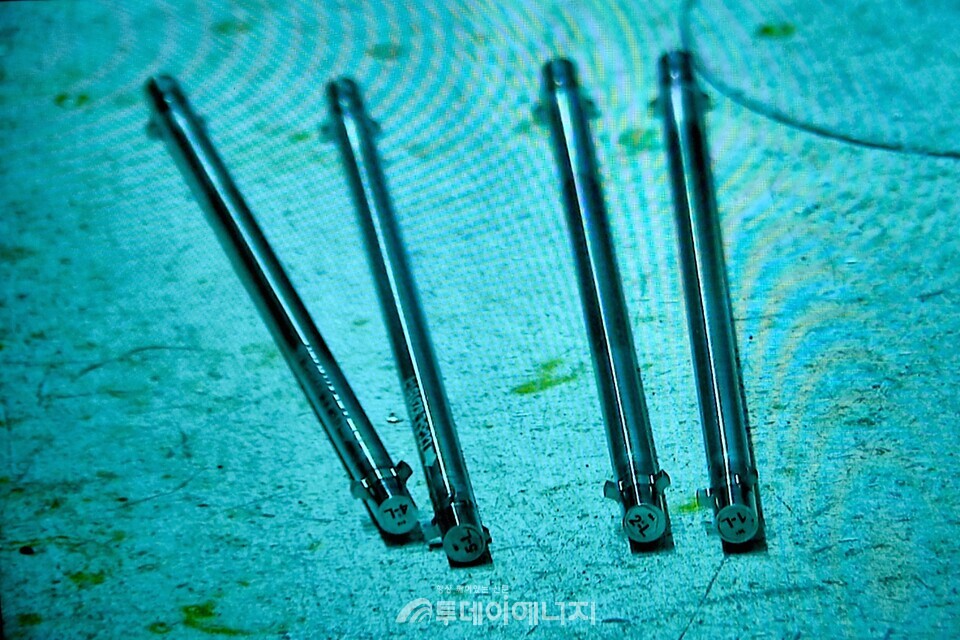 ATR 운하에서 방사선 처리된 ANEEL™ 연료 로드렛의 수중 사진./출처 클린 코어