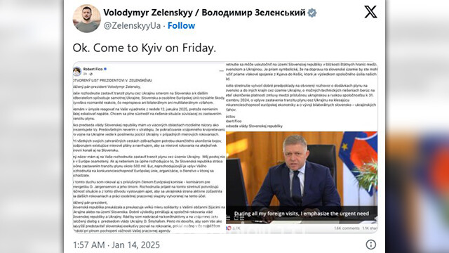 슬로바키아 총리 협상 제안에 응답한 젤렌스키 우크라이나 대통령/젤렌스키 우크라이나 대통령 엑스 캡처