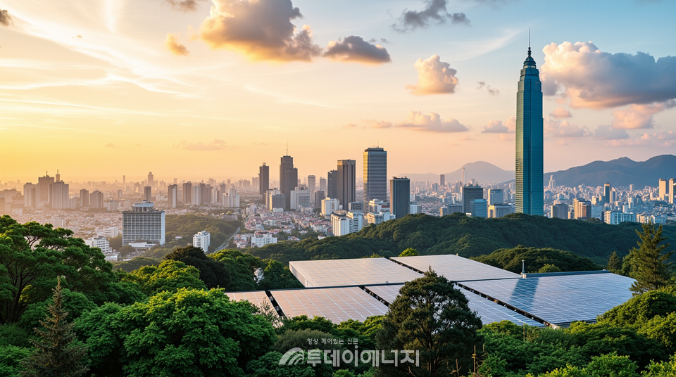 대만 수도 타이페이 전경과 태양광 발전 설비 이미지
