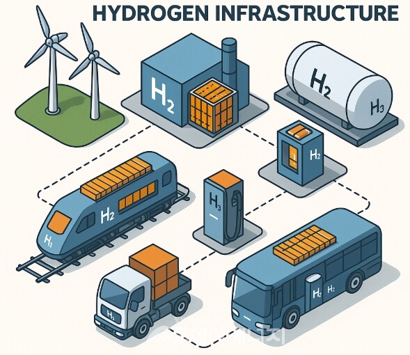 유럽 수소 인프라 내 배터리 활용 구조도