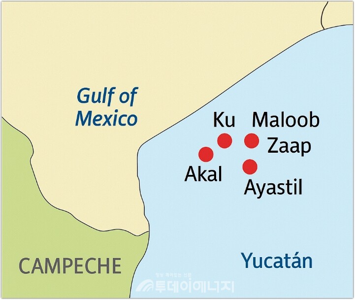 멕시코만(Gulf of Mexico) 주요 유전 지대 위치도