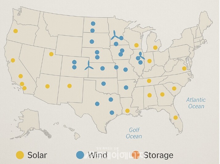 Engie 미국 내 프로젝트 분포 지도