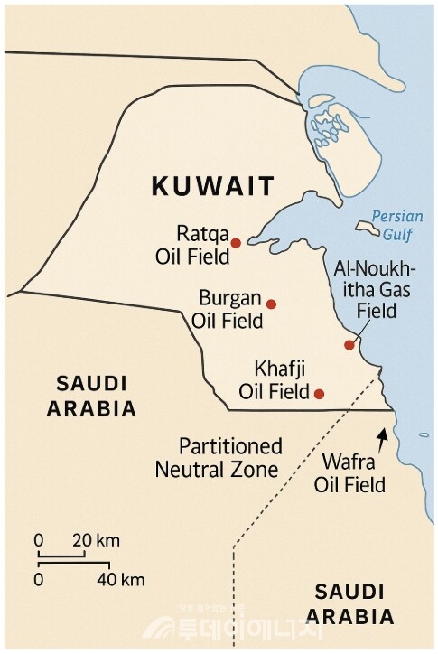 쿠웨이트 유전 및 중립지대 개발 지도