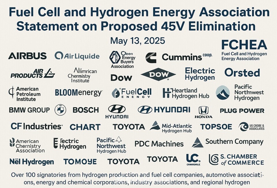 미국 수소연료전지협회(Fuel Cell and Hydrogen Energy Association, FCHEA) 등은 지난 13일 미 의회에 연명서를 제출하여 45V 세액공제의 중요성을 강조했다.