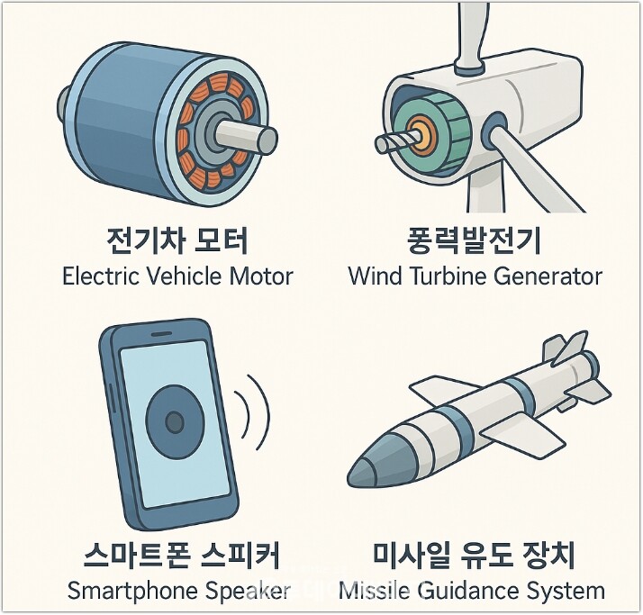 산업별 희토류 응용 제품. 