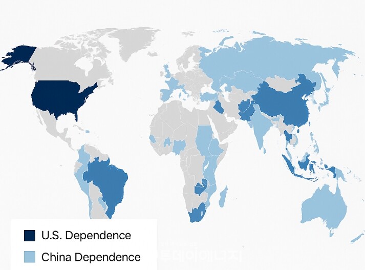 희토류 공급망의 美·中 의존도 비교 지도
