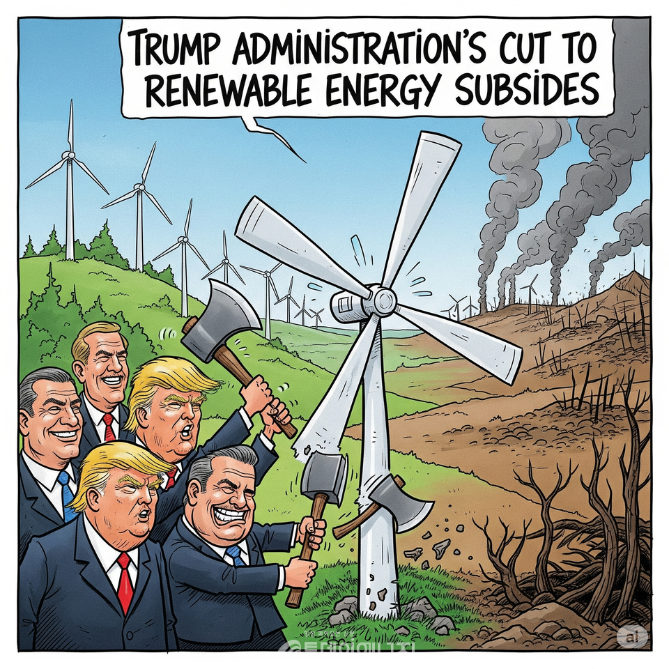 트럼프 정부 재생에너지 분야 예산 삭감 희화 / AI