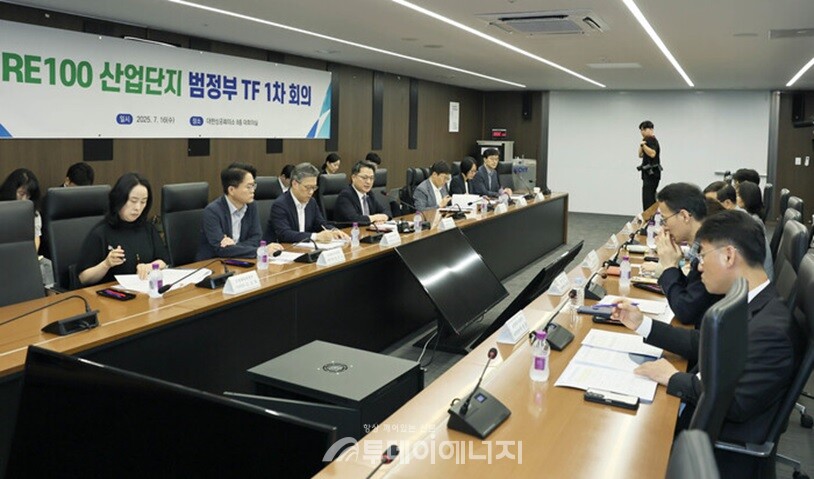 산업통상자원부와 국토교통부, 환경부, 기획재정부, 문화체육관광부 관계자 등이 16일 1차 RE100 산업단지 추진 TF 회의를 진행하고 있다./ 산업통상자원부 제공