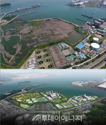 호남화력 매립장(회처리장·위)과 해당 부지에 추진되는 LNG 발전소 조감도(아래). / 환경부 제공