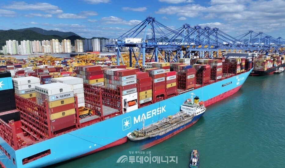 부산항 신항에 수출 선박이 정박해 있다./출처 국제문화홍보정책실