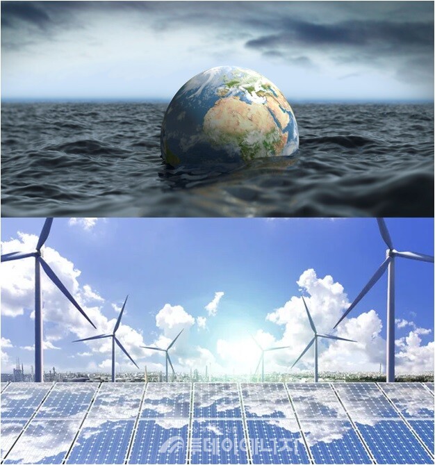 게티이미지뱅크 풍력 터빈과 태양광 패널, 탄녹위 기후위기 이미지 합성./ 투데이에너지 편집