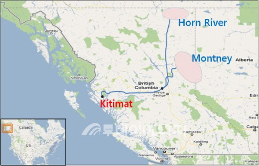 LNG Canada 사업 위치도.