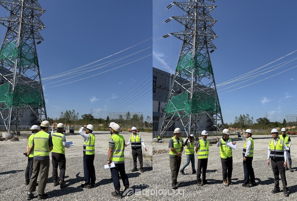 OPGW 현장 작업 모습과 안전 사항에 대해 논의하고 안전강화를 지시하는 박상형 한전KDN 사장 / 한전 KDN 제공